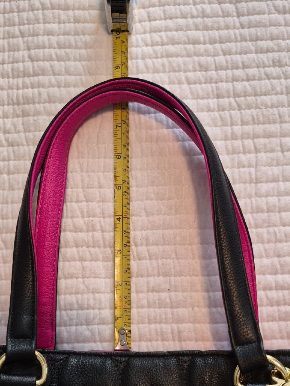 Betsey Johnson Black and Hot Pink Quilted Heart Tote with Tassel - Picture 10 of 10